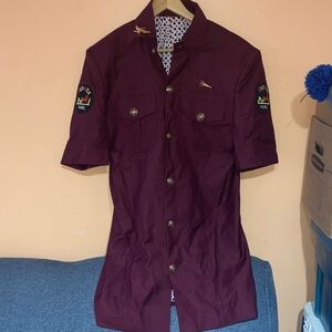 Hermes Paris burgundy Short Sleeve Shirt with Logo Patch
